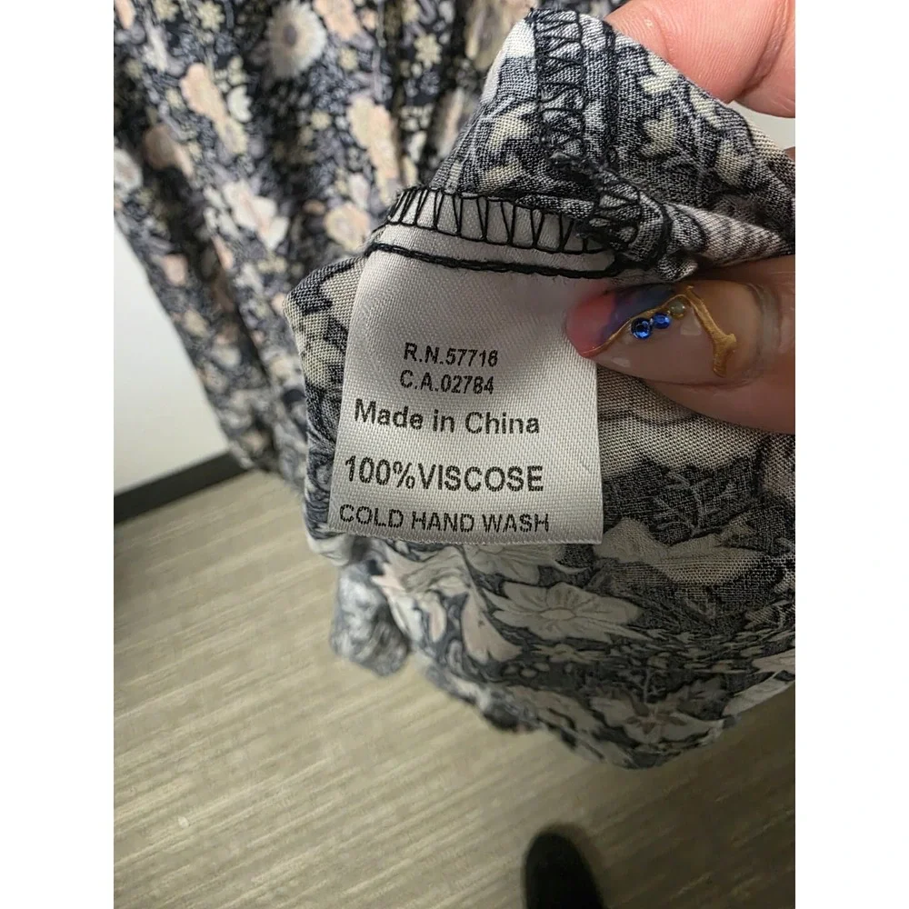 Papillon Boho Floral Maxi Dress Women's L–100% Viscose, Tie-Sleeve, V-Neck,‎ NWT - Picture 7 of 9